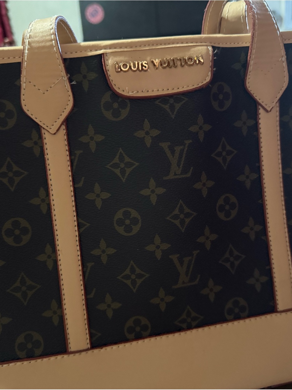 Louis Vuitton Monogram Tote in Dark Brown and Tan Vachetta